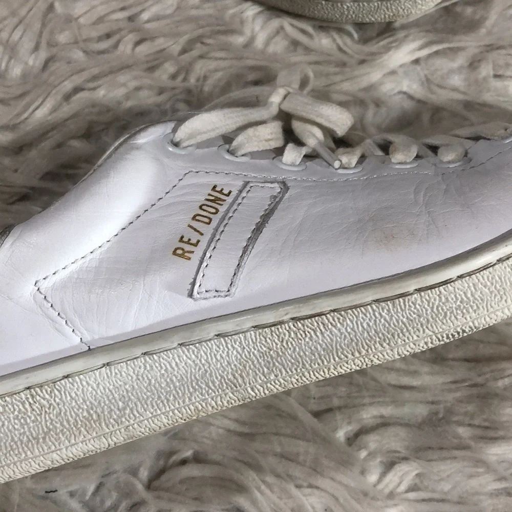 Re/done 70s Leather Tennis White Ankle Sneakers